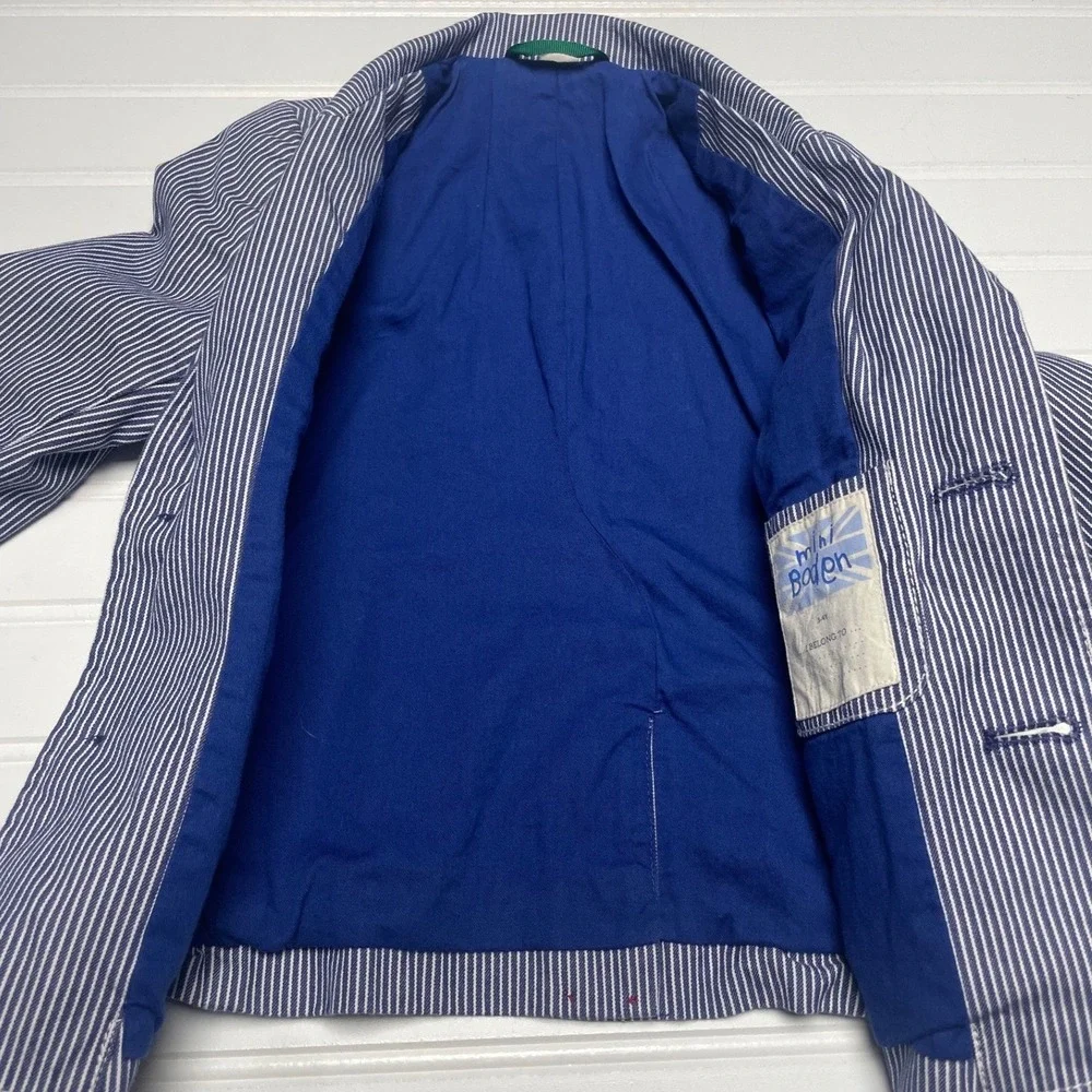 Mini Boden Navy Stripe Stretch Cotton Blazer Toddler 3/4